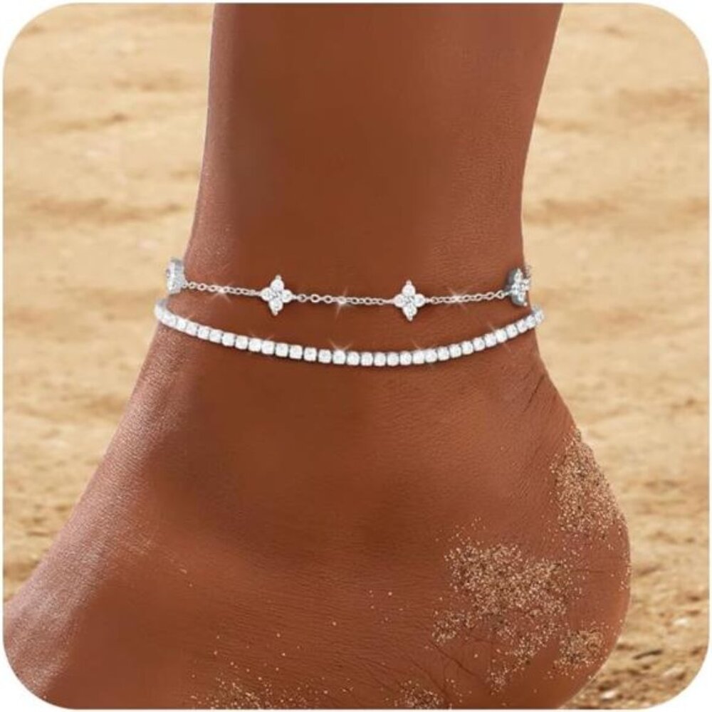 Gold Anklets for Women CZ Ankle Bracelet 14K Gold Plated Waterproof